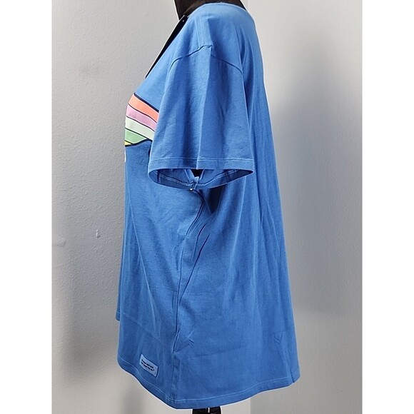 New Life is Good Retro Wave Stripe XLarge Women's Blue SS Crusher Lite Tee - Picture 10 of 14